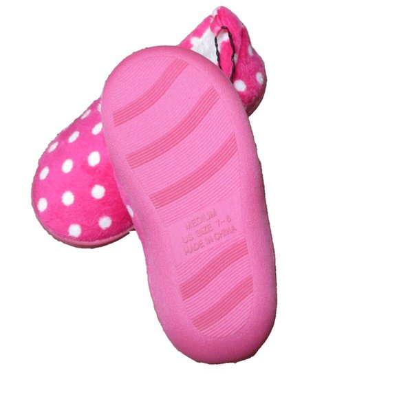Girls Slippers Pink white Dots Rubber Sole Size S New7-8 - Picture 6 of 6